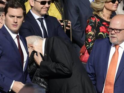 Albert Rivera, en el centro, durante los actos del 12 de octubre.