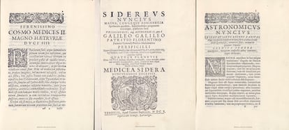 Páginas de la copia falsa del tratado astronómico 'Sidereus Nuncius', de Galileo.
