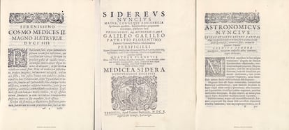 Páginas de la copia falsa del tratado astronómico 'Siderius Nuncius' de Galileo.