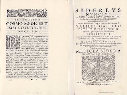 Páginas de la copia falsa del tratado astronómico 'Sidereus Nuncius' de Galileo.