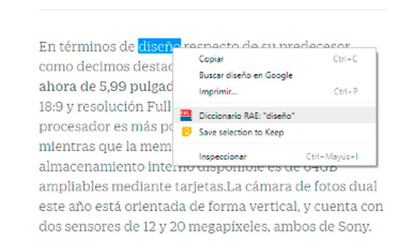 Menú contextual con la nueva opción para buscar en el Diccionario de la RAE