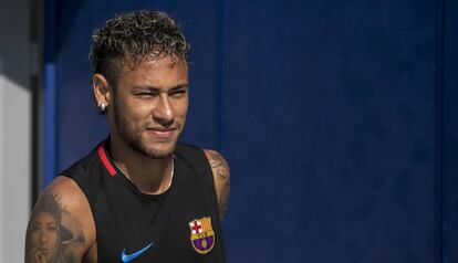 Neymar, en el entrenamiento del Barcelona en Nueva York. 