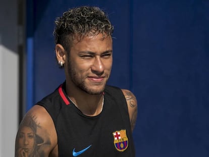 Neymar, en el entrenamiento del Barcelona en Nueva York. 