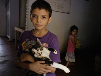 A child from Honduras at an immigrant shelter in Mexico.