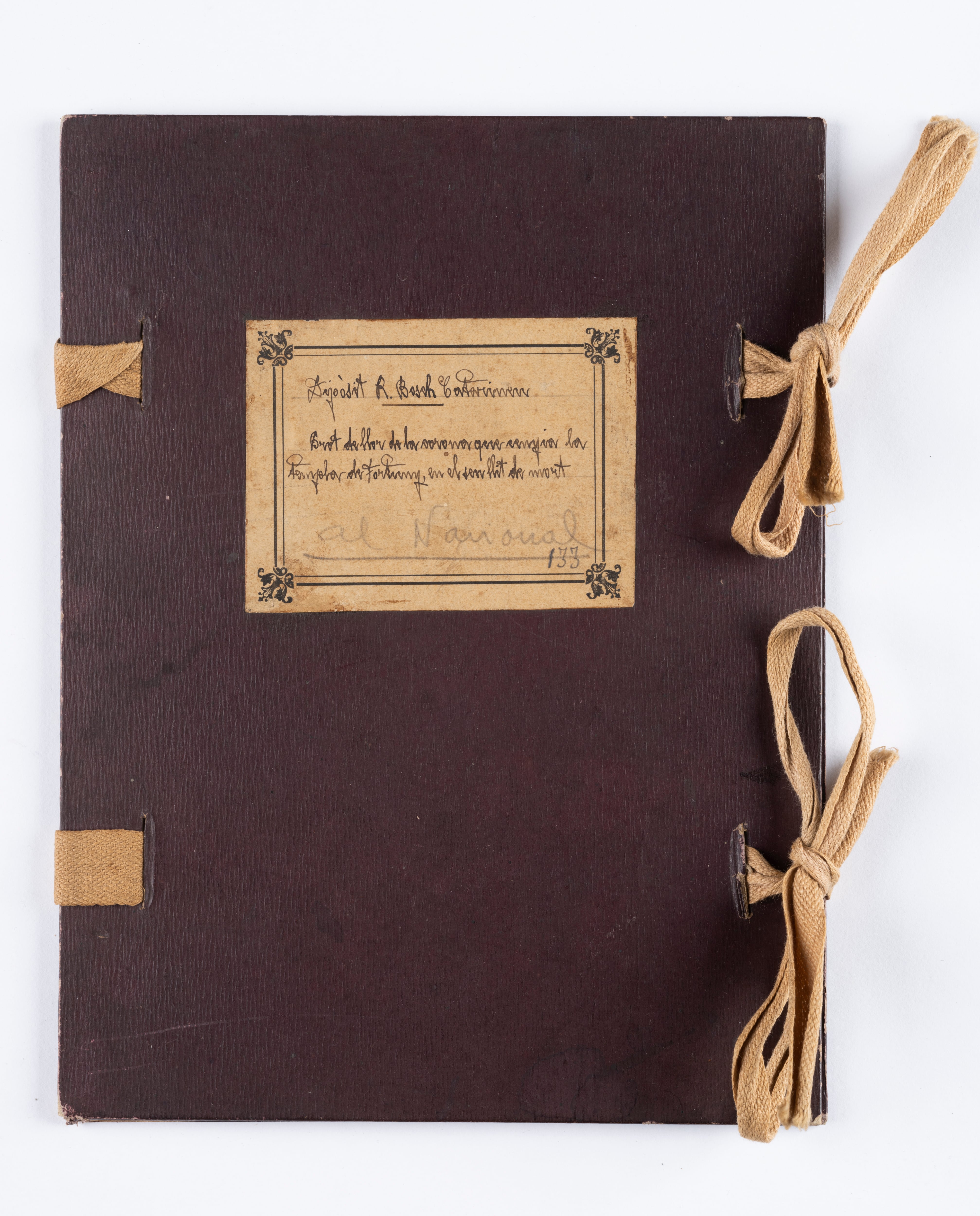 (DVD 1311)  2. Carpeta donde se han conservado las hojas de laurel de la corona mortuoria de Fortuny en el MNAC. Foto Marc Vidal (MNAC).