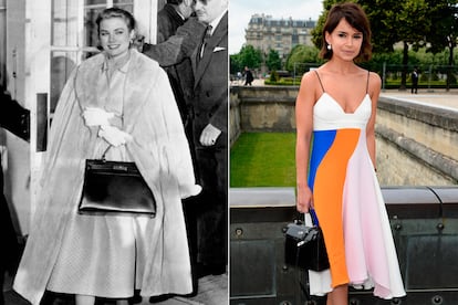 'Kelly' de Hermès. No hace falta decir que es uno de los bolsos más legendarios de la casa Hermès (y del mundo). Nació en los años 30 de la mano de Robert Dumas y su popularidad se elevó a la máxima potencia cuando en 1956 apareció colgando del brazo de Grace Kelly. Más tarde la actriz y princesa, que ya acumulaba seis modelos, usaría la versión más grande para tapar su incipiente embarazo.