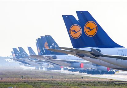 Aviones de Lufthansa en el aeropuerto de Fráncfort en abril.