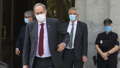 El 'president' de la Generalitat, Quim Torra, a su salida de la Corte Suprema, este jueves en Madrid.