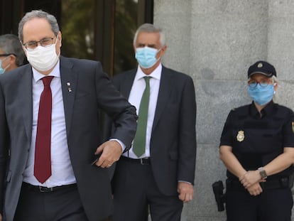 El 'president' de la Generalitat, Quim Torra, a su salida de la Corte Suprema, este jueves en Madrid.