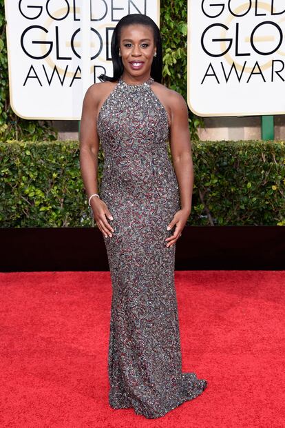 Uzo Aduba, nominada por su papel de Crazy Eyes en Orange is the new black, visti de Randi Rahm