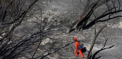 Un bombero en el frente Sesnon, que junto con el de Marek, han arrasado 49 edificaciones.