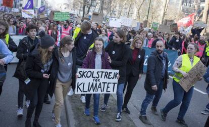 Greta Thunberg, en una manifestación por el clima en Bruselas.