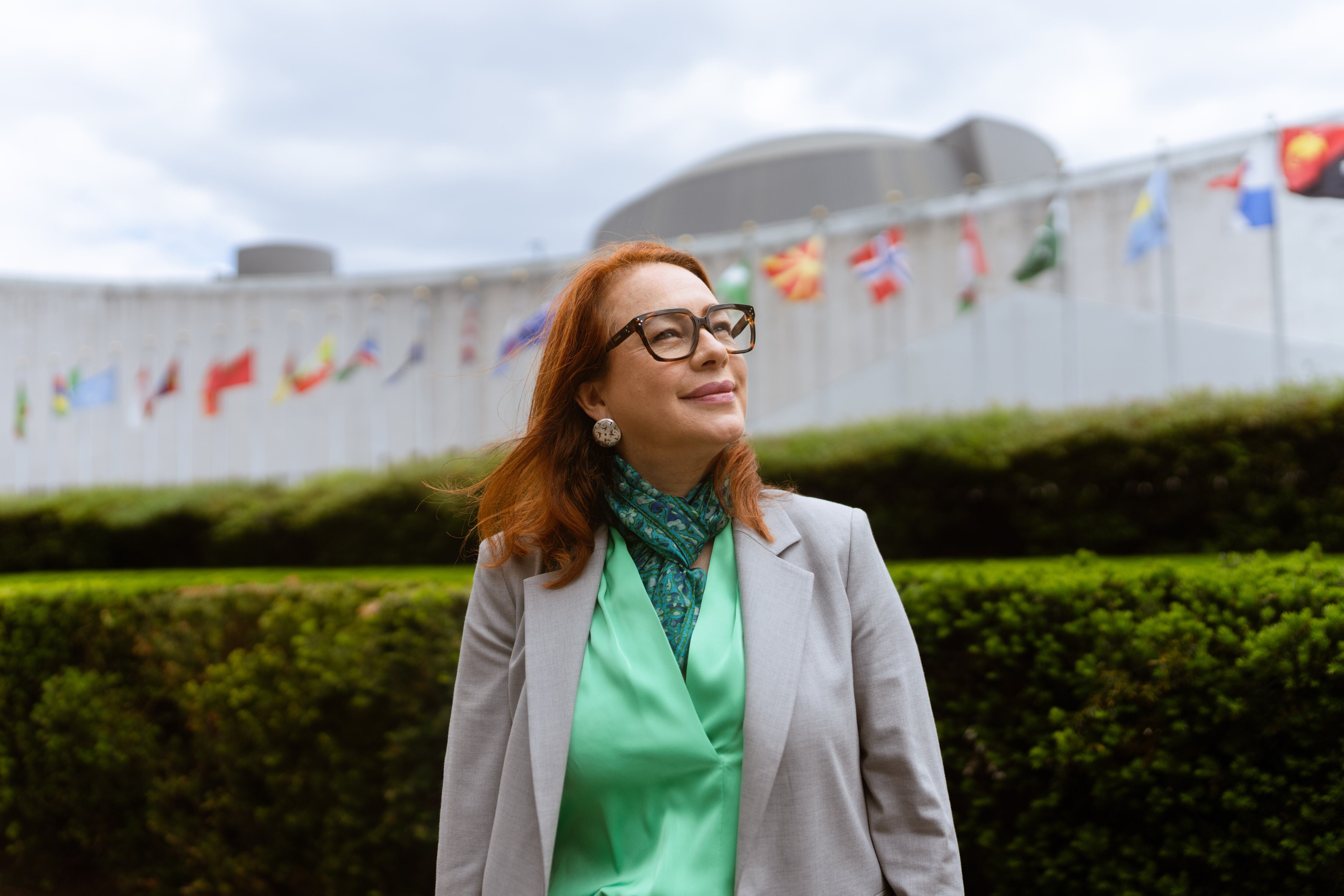 María Fernanda Espinosa, exministra ecuatoriana que aspira a ser la próxima secretaria general de la ONU, el pasado viernes frente a la sede de la organización, en Nueva York.