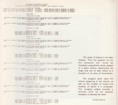 Tomás García Asensio’s program for creating the paintings at the Computing Center in 1970.