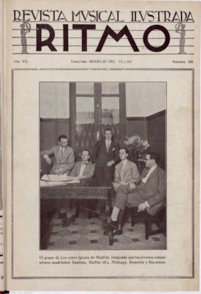 En 1935 la revista 'Ritmo' publicaba un retrato de parte del grupo. Aparecían Bautista, Rodolfo Halffter, Pittaluga, Remacha y Bacarisse en Unión radio.