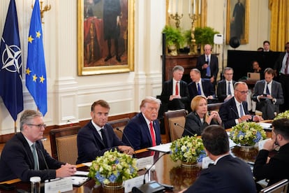 La reunión entre Zelenski, Trump y los líderes europeos en la Casa Blanca, este lunes. 