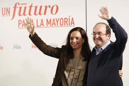 Miquel Iceta, y la secretaria general del PSOE-M, Sara Hernández, el pasado sábado.