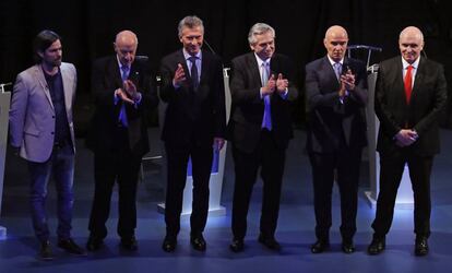 Los candidatos a la presidencia de Argentina este domingo después del debate.