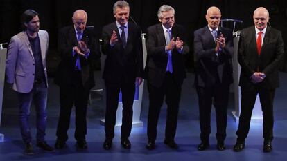 Los candidatos a la presidencia de Argentina este domingo después del debate.