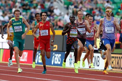 El español Mohamed Katir, en el estadio Hayward Field de Eugene (Oregón).