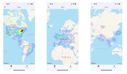 Mapa de los lugares donde se ha caído Slack.