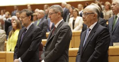 Rajoy, Gallardón y Montoro, el pasado octubre en el Senado.