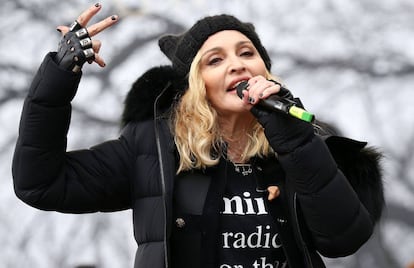 Madonna durante la marcha de las mujeres en Washington. 
