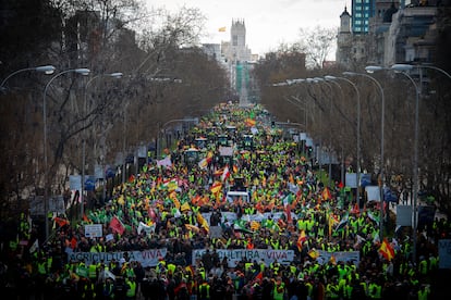 Manifestación de agricultores en las calles de Madrid, este lunes.