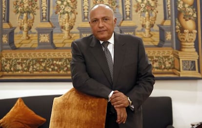 Sameh Shukrey, ministro de Exteriores de Egipto, este martes en un hotel de Madrid.