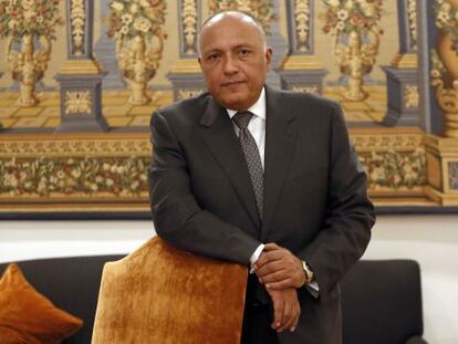 Sameh Shukrey, ministro de Exteriores de Egipto, este martes en un hotel de Madrid.