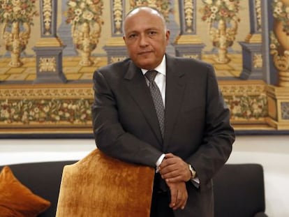 Sameh Shukrey, ministro de Exteriores de Egipto, este martes en un hotel de Madrid.