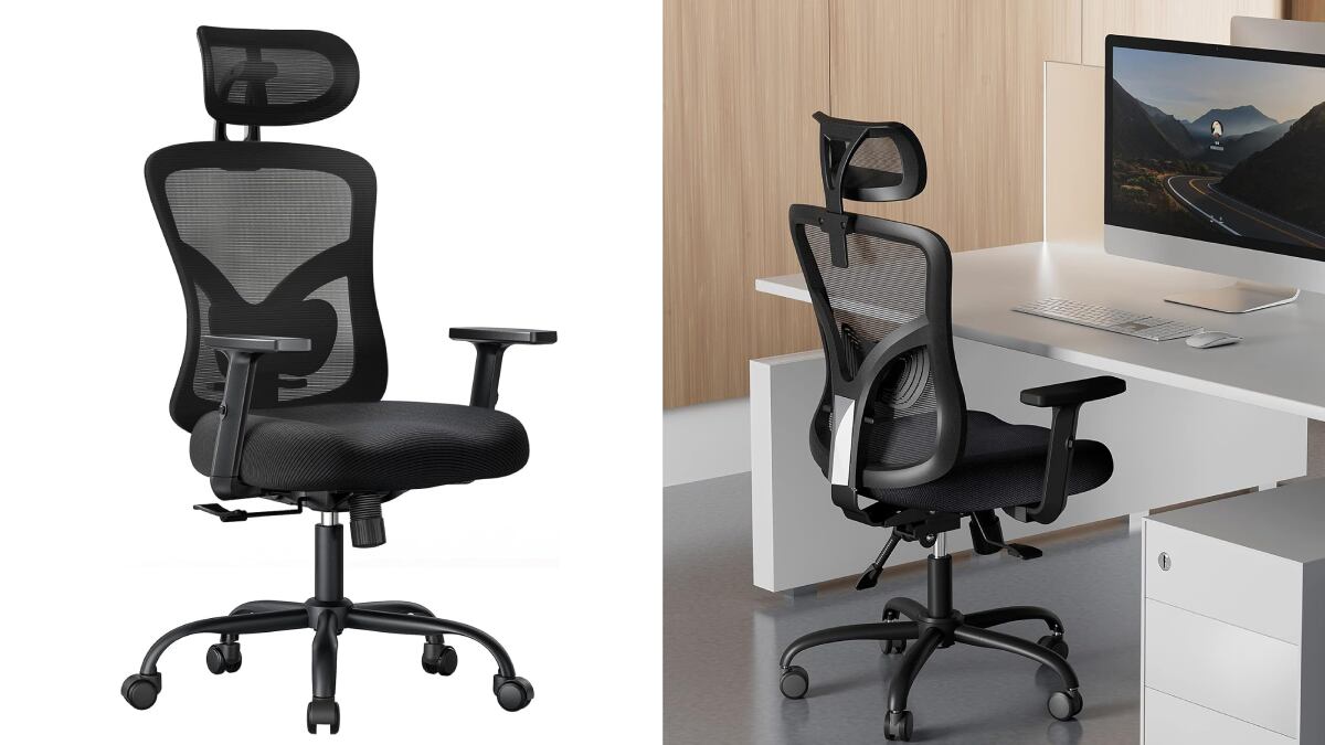 Silla de oficina ergonómica con soporte lumbar.