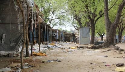 El antes bullicioso mercado de Pibor, totalmente destrozado.