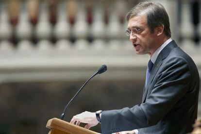 El primer ministro portugués, Pedro Passos Coelho, en el Parlamento hoy.