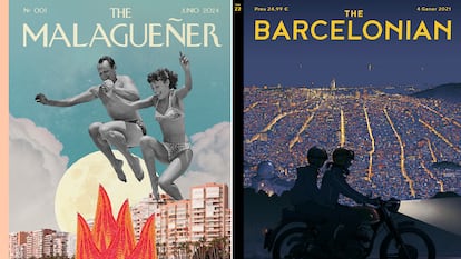 Portadas de las revistas "The Malagueñer" y "The Barcelonian".