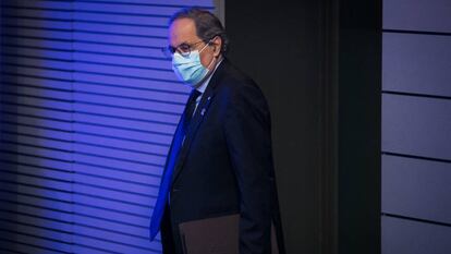 El presidente de la Generalitat, Quim Torra, esta semana en una rueda de prensa.