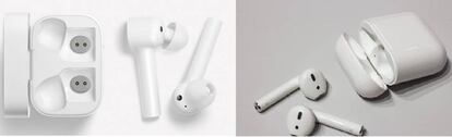 A la izquierda, AirDots Pro de Xiaomi. A la derecha, AirPods de Apple.