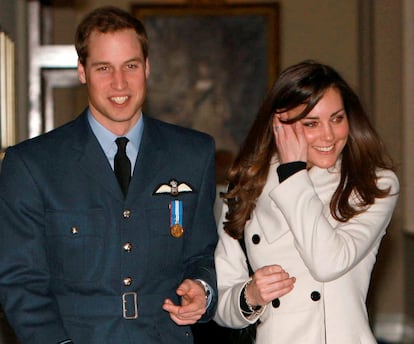 Prince William with his then girlfriend, Kate Middleton, at the Royal Air Force base in Cranwell on April 11, 2008.