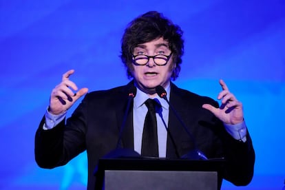 Javier Milei en Asuncion, Paraguay, este martes.
