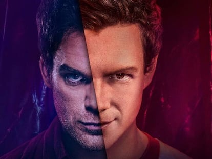 Las dos versiones de Dexter: Michael C. Hall, quien se mantiene como narrador de la serie, y Patrick Gibson, quien interpreta a la versión joven del personaje.