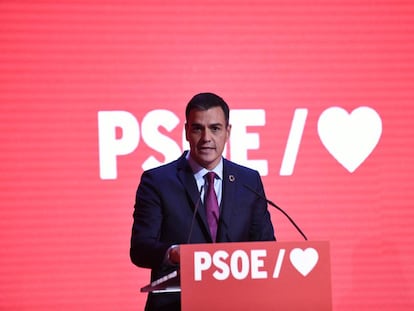 El presidente del Gobierno y secretario general del PSOE, Pedro Sánchez,  en la presentación de la precampaña de su partido para las elecciones generales del 28 de abril.
 