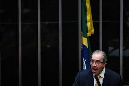 El expresidente de la Cámara Baja de Brasil Eduardo Cunha habla lunes 12 de septiembre de 2016