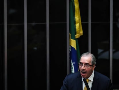 El expresidente de la C&aacute;mara Baja de Brasil Eduardo Cunha habla lunes 12 de septiembre de 2016