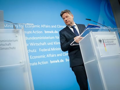 El ministro alemán de Economía y Clima, Robert Habeck, durante una rueda de prensa este miércoles en Berlín.