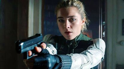 Actress Florence Pugh, playing Yelena Belova, in the movie 'Black Widow.'