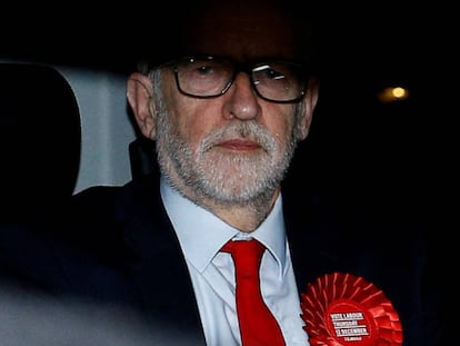 Jeremy Corbyn, durante la noche electoral.