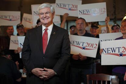 El candidato republicano Newt Gingrich, ayer durante un acto de campaña en Spartanbung (Carolina del Sur).