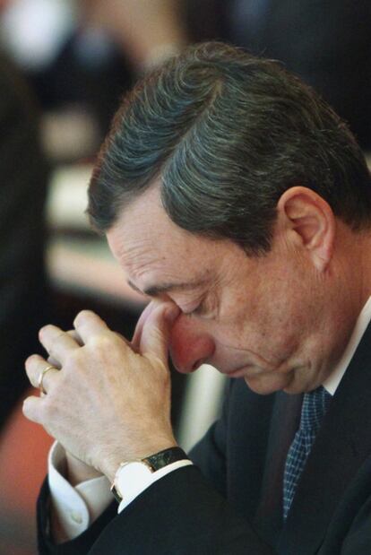 Mario Draghi, presidente del BCE, ayer en una jornada financiera en Fráncfort.