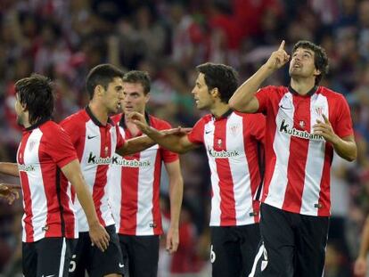 San José celebra su gol frente al Barcelona.