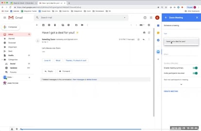 Zoom dentro de Gmail.